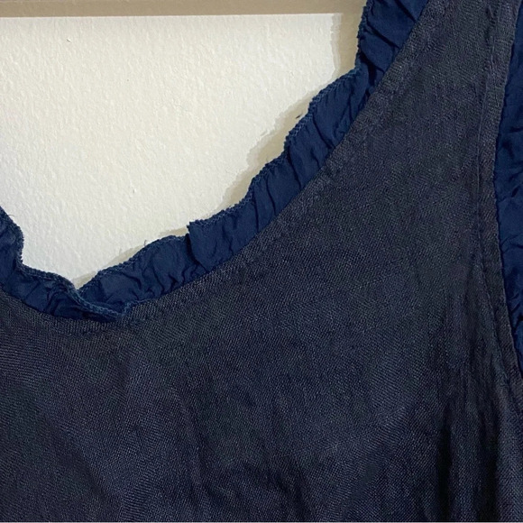 Mio Meli Black & Blue Midi length Ruffle Linen Dress Lagenlook Sz Small - Picture 5 of 5